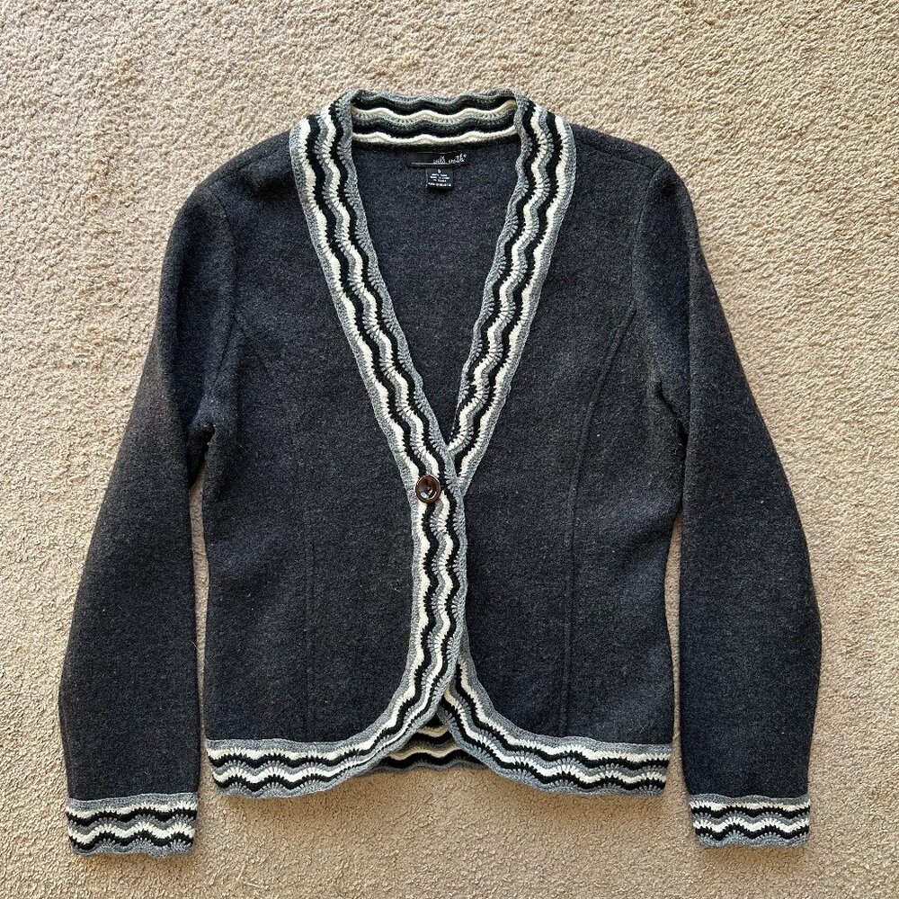 Willi Smith Sweater Womens Small 100% Wool Cardigan 1 Button Close Grey